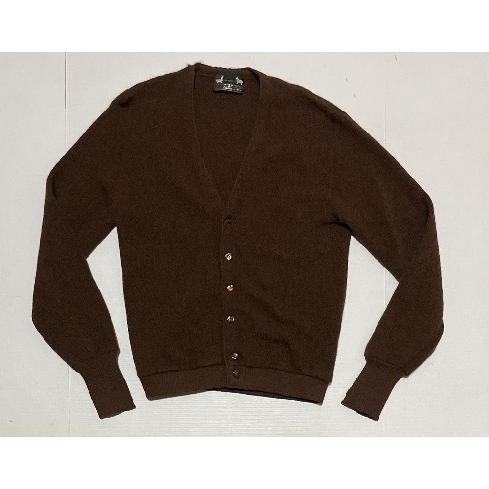 Vintage Sears The Men's Store Alpaca Wool Brown Cardigan Sweater Mens Medium USA